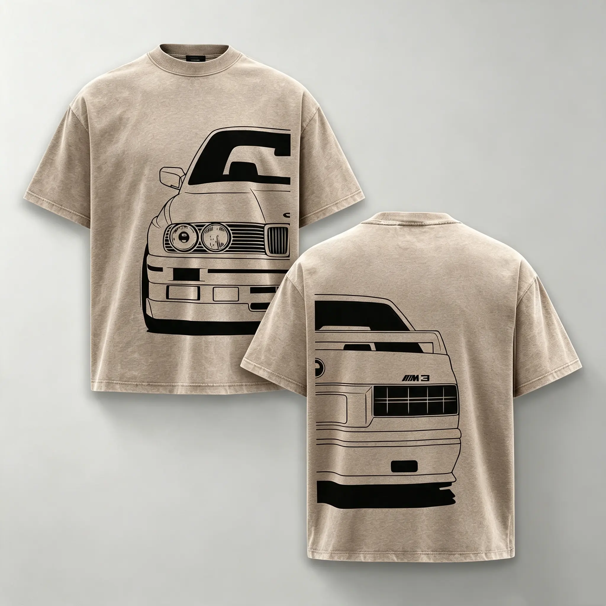 Classic  E30 M3 Vintage Washed T-Shirt  Double Sided Car Graphic Tee, Oversized Retro Euro Car Streetwear, Perfect Apparel Gift For European Car Enthusiasts & Petrolheads.