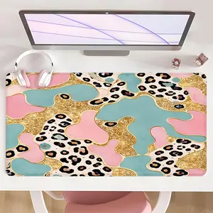 [Mouse Desk Pad] Non-Slip Mouse Pad Large Gaming Mouse Pad With Rubber Base & Stitched Edge Pink Blue Golden Camo Leopard Design Desk Top Protector Mat For Home Office Christmas Gift
