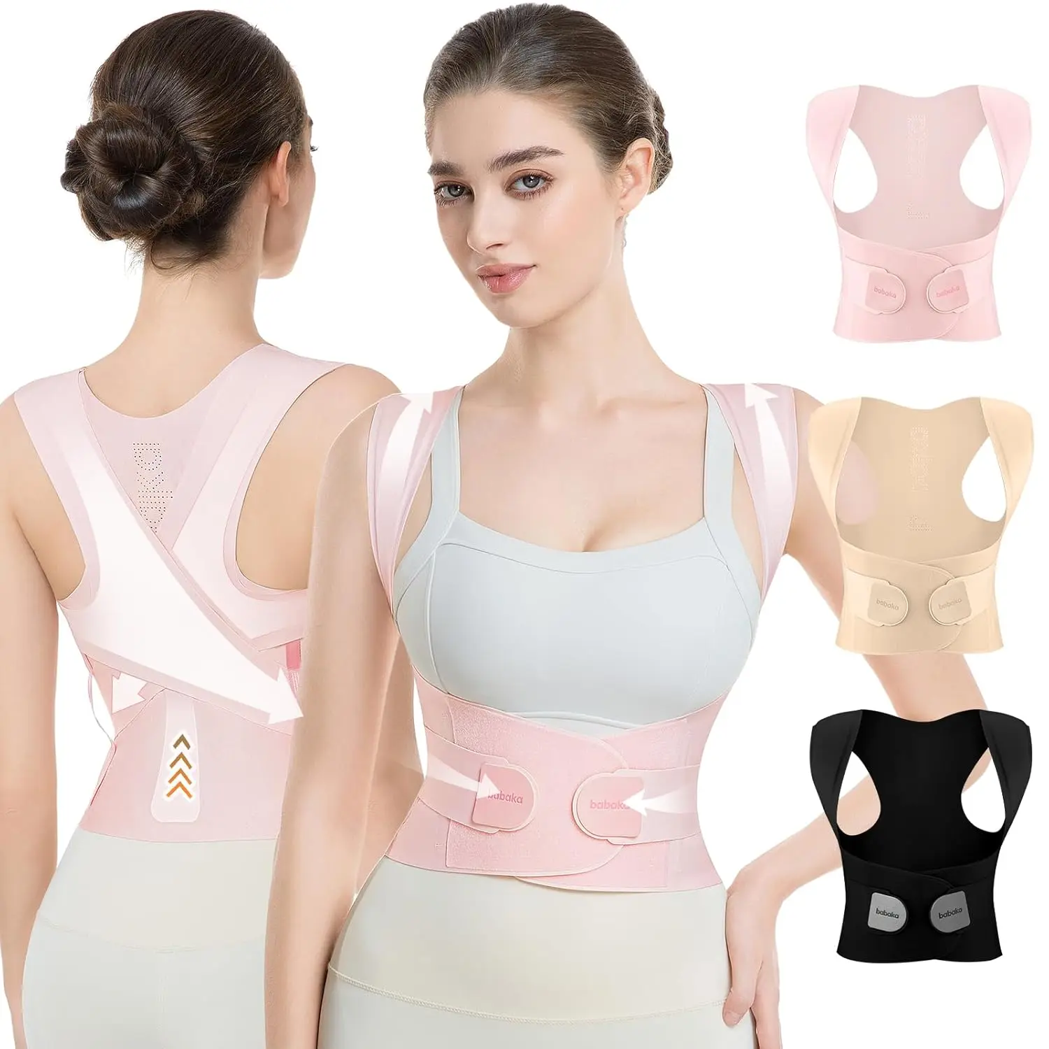 Posture Corrector for Women, Invisible Lightweight Adjustable Back Brace for Upper and Lower Back Pain Relief, Hunchback, Hump, Scoliosis, Thoracic, Spine Corrector Under Clothes (Pink, Medium, Waist: 29''-35'')