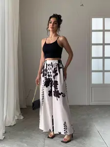 Elegant Summer Women's Pants, Fashionable Loose Fit High-End Printed Bell Bottoms, Perfect for Commuting and Daily Wear