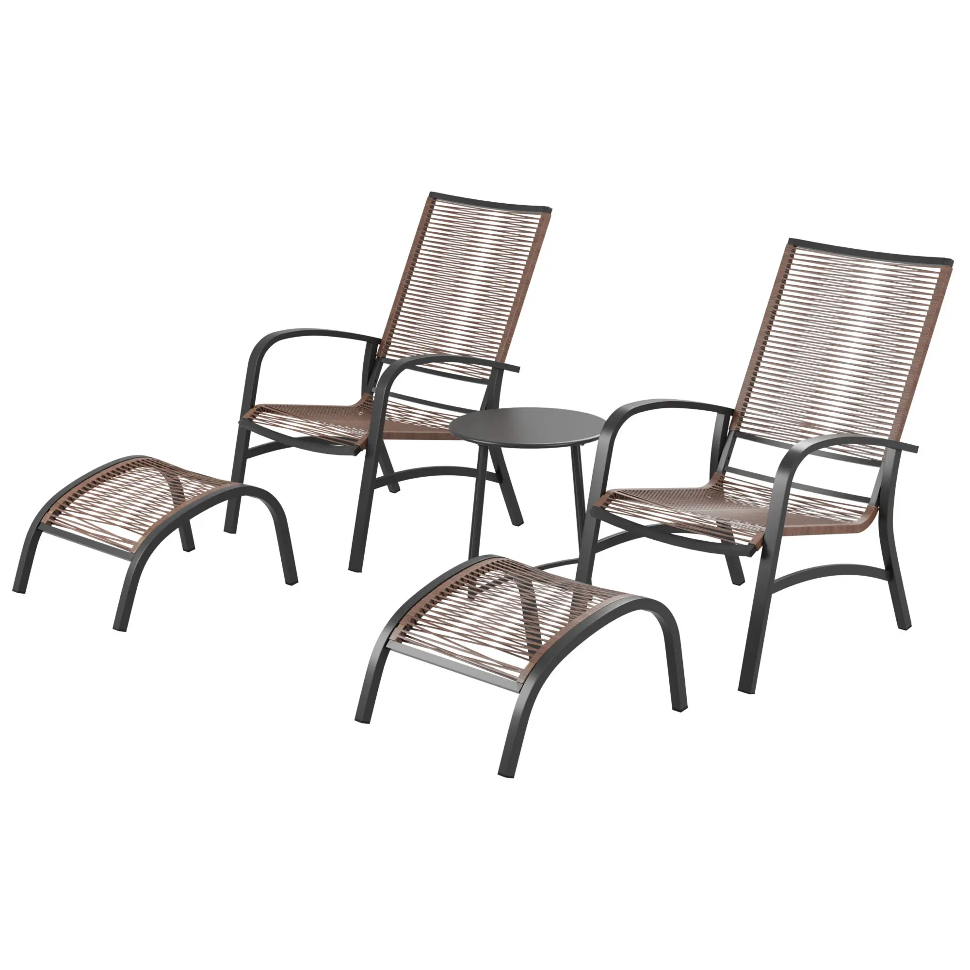 LAUSAINT HOME 5-Piece Outdoor Furniture Set, PE Wicker Rattan Patio Lounge Chairs with 2 Ottomans & Table, Bistro Conversation Set for Backyard, Porch (Brown), Patio Furniture Set,summerwins,