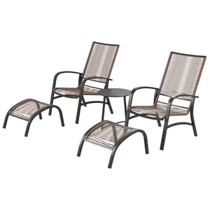 LAUSAINT HOME 5 Piece Patio Conversation Set, PE Wicker Rattan Outdoor Lounge Chairs with 2 Ottoman&Table, Wicker Conversation Bistro Set for Backyard, Porch, Balcony (Brown)