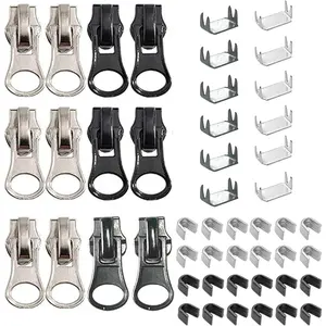 #5 Zipper Repair Kit Replacement Slider:  12 count Zipper Slider Replace Metal Plastic and Nylon Coil Zippers - Fix a Zipper Bottom Stop End and Top Stop