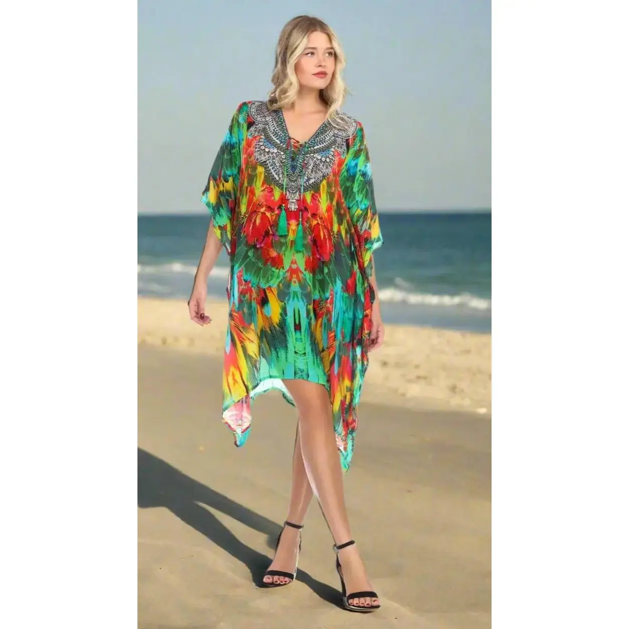 Viscose Silk Short Caftan Dress