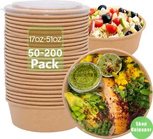 Unipaper [17-51oz] Disposable Paper Bowls with Lid Microwave Deli Containers Leakproof Salad Dressing Sturdy for Soup Snack Camping Family Use