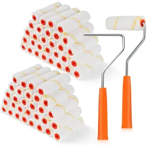 60 Pack Microfiber Paint Roller 4 Inch, Small Paint Roller Covers, 3/8 Inch Nap, Mini Paint Rollers for House Painting with Paint Roller Frame, Wall Painting Tool