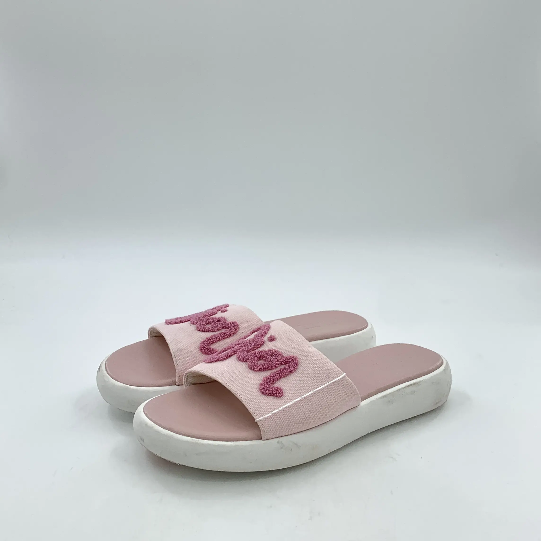 RDLTS— Dior Bady-D Pink Logo Flocked Slide Sandals Size US 5.5