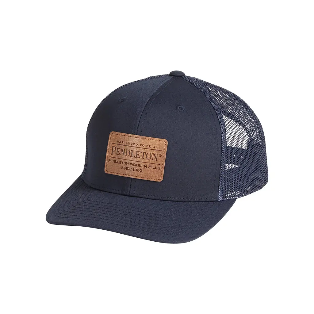 Pendleton Navy Burnished Patch Trucker Hat - Classic Snapback, Recycled Poly Fabric, Casual Wear Accessory, Patch Design Hats