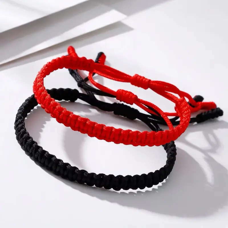Black/Red Thread Rope Lucky Bracelet for Women and Men Adjustable Fashion Accessory