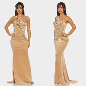One-Shoulder Rhinestone Illusion Gown | Crystal Embellished Evening Dress