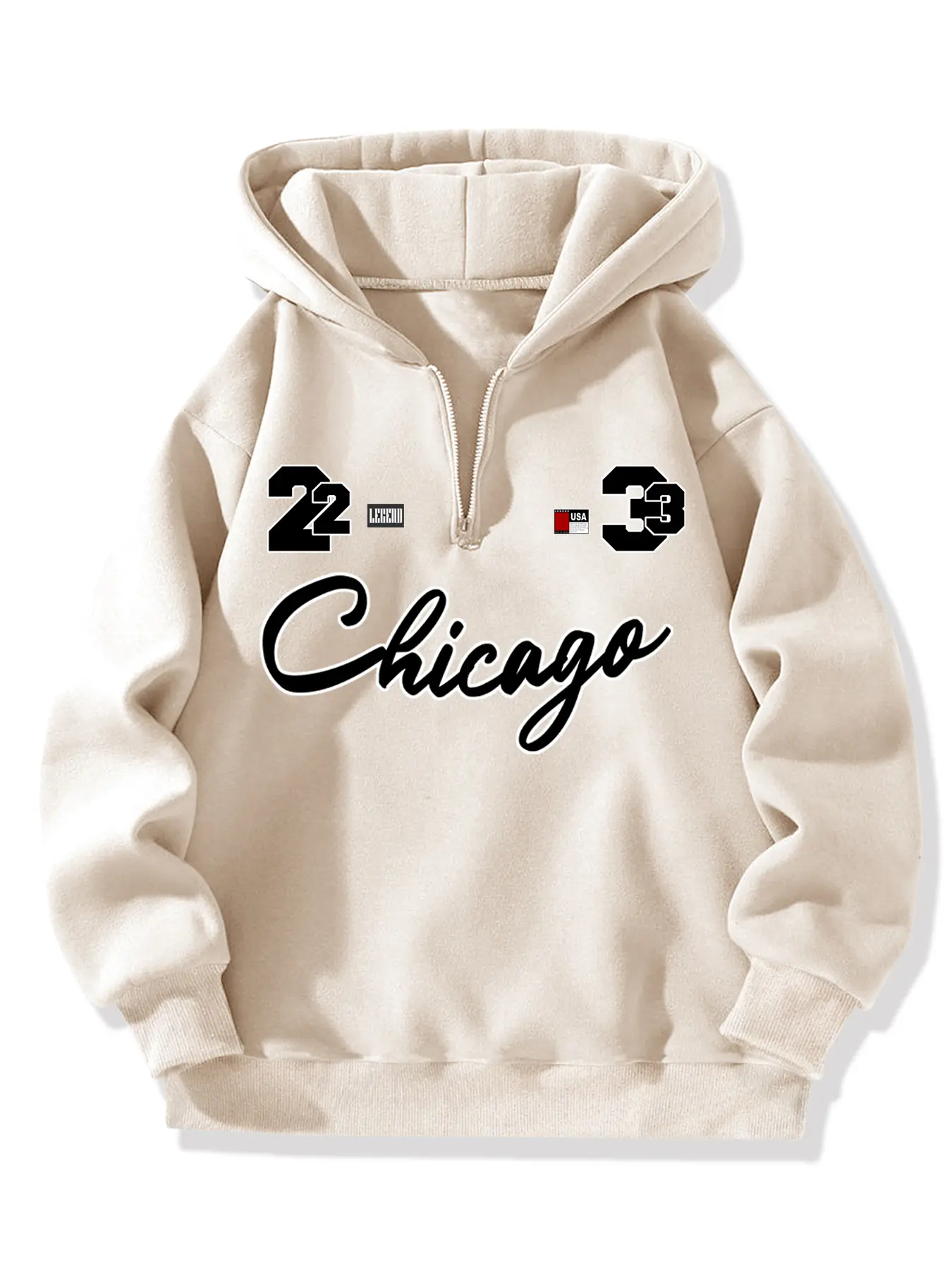 Men's Casual Loose-Fit Hooded Sweatshirt, Fall & Winter Thick Fabric, Half-Zip Long Sleeve Pullover, College Style City Name Print Menswear, Casual Pullover Hoodies
