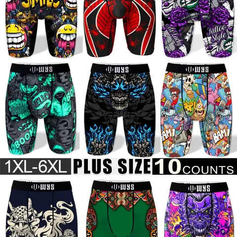 【Black Friday】Men’s Plus-Size 10-Pack Boxer Briefs, Sizes 1XL–6XL, Comfortable Moisture-Wicking Quick-Dry Underwear with Randomly Assorted Festive, Halloween, and Novelty Prints for Casual Wear and Sports