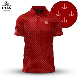 Red White Anchor 2026 Golf Polo Shirt for Men – Nautical Patriotic Summer Golf Shirt