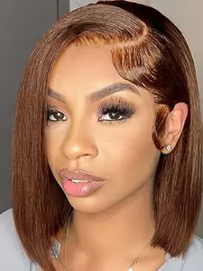Chocolate Brown Bob Wig Human Hair 13X4 Transparent #4 Brown Lace Front Wigs Short Straight Wig Glueless Wig Pre Plucked with Baby Hair 10-14 Inch Bob Lace Frontal Wigs For Black Women