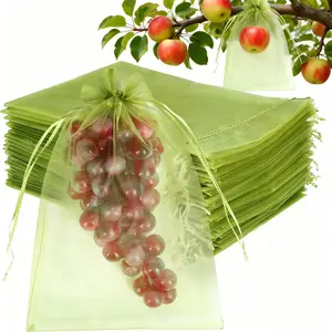 Garden Fruit Netting Bags, Reusable See-Through Mesh Pest Barrier Bags, Drawstring Protection Bags for Fruits, Vegetables & Flowers to Keep Birds, Insects & Squirrels Away