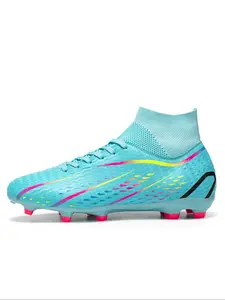 Men's High-Top Football Shoes Fg Long Studs, Sporty Style, Durable Anti-Slip Rubber Sole, All Seasons, Multiple Colors Available, Football Boots