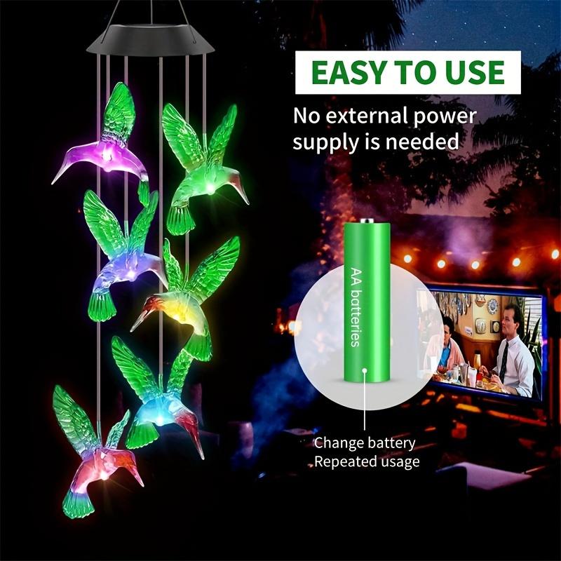 Solar Wind Chime Light ,with 6LED Green Hummingbird Crystal Decoration, Pendant Landscape Light, Light Sensor Control, No Remote Control, with 600mAh Nickel Battery, Suitable for Outdoor Garden, Patio, Sidewalk, Party Decoration and Holiday Gift