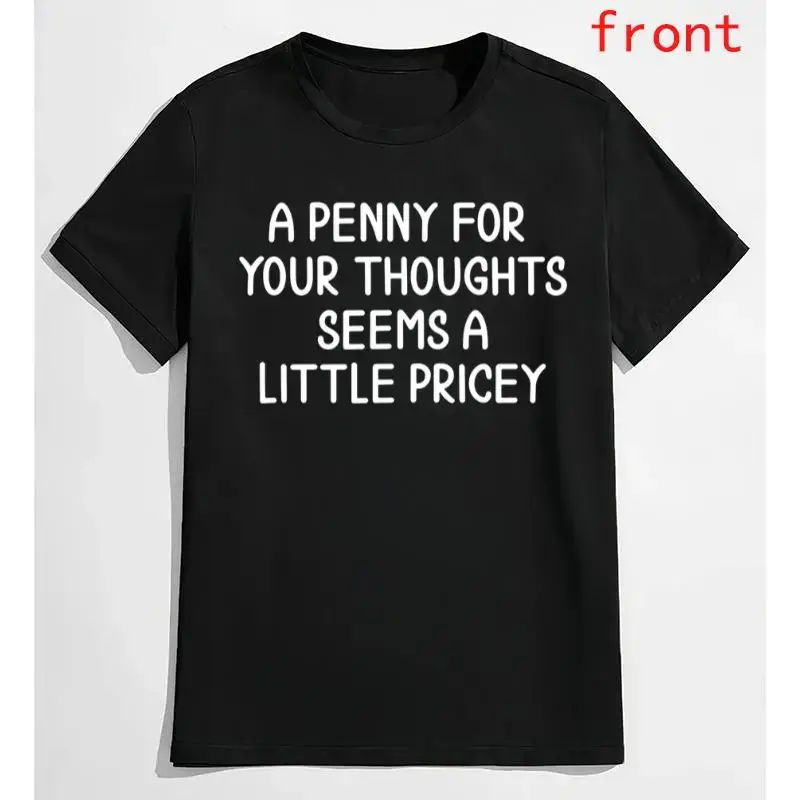 Unisex 'Penny For Your Thoughts' Graphic Tee - Classic White, Unisex Sizes, 100% Cotton, Soft, Breathable Crew Neck, Short-Sleeve, Minimalist Style, Fade Resistant, Cold Wash, Do Not Dry Clean, Casual Daily Wear Sports Top