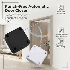 No-drill automatic door closer, stainless steel wire self-closing device, smooth retraction, suitable for home bedrooms and offices.