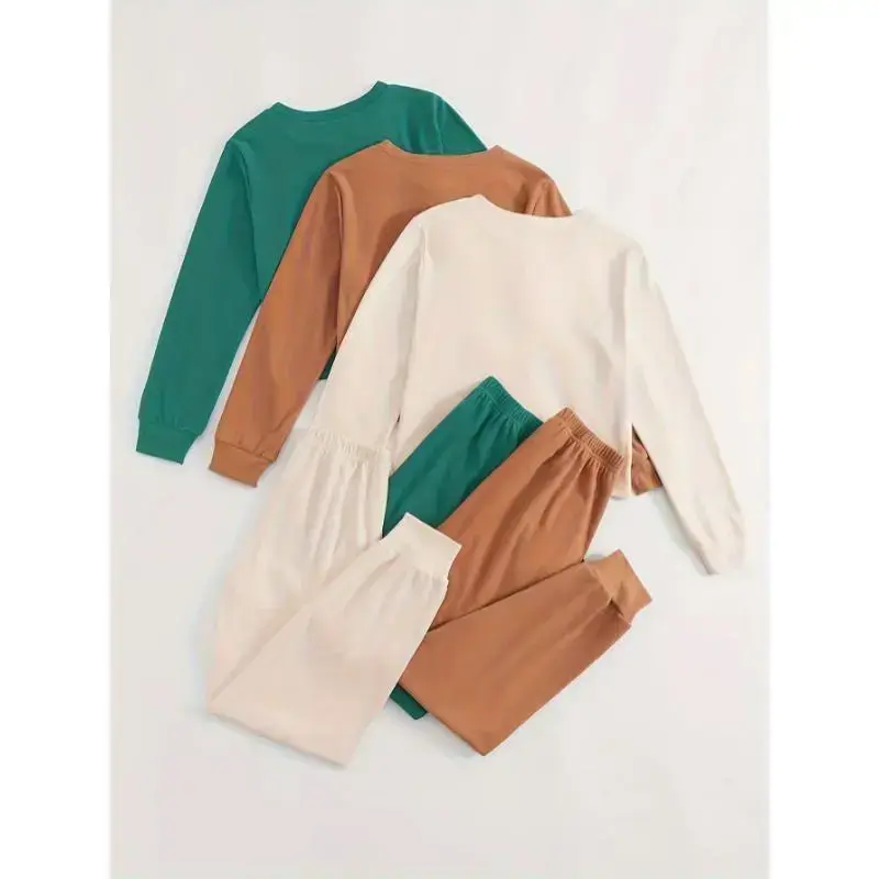 3 Sets of Cozy Women's Solid Casual Lounge Sets - Long Sleeve Round Neck Tops & Jogger Pants for Fall - Comfortable Relaxed Fit, Soft Fabric, and Versatile Style Loungewear Pajama Polyester Nightwear Winter Womenswearshop 3 Sets of Cozy Women's Solid Casual Lounge Sets - Long Sleeve Round Neck Tops & Jogger Pants for Fall - Comfortable Relaxed Fit, Soft Fabric, and Versatile Style Loungewear Pajama Polyester Nightwear Winter Womenswearshop