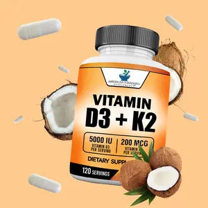 American Standard Supplements Vitamin D3 5000 IU (125mcg) Plus Vitamin K2 (MK7) 200mcg Per Capsule - Gluten Free, Non-GMO, 120 Capsules, 120 Servings, 120 Day Supply
