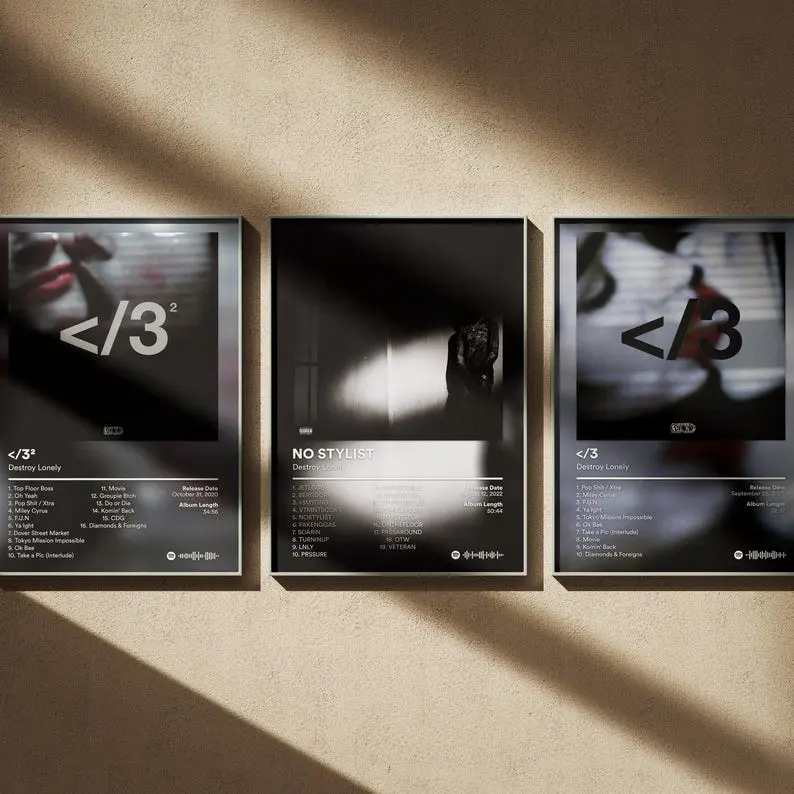 Destroy Lonely Poster 3 Pack - Minimal Art Prints - Album Cover Wall Decor Set #91 Cool Wall Art Modern Minimalist Design
