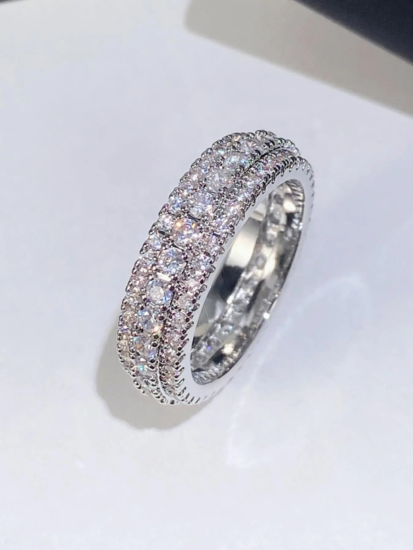 Three Row Zircon Ring, Fashion Rhinestone Decorated Ring for Women & Girls, Fashion Rings, Elegant Rhinestone Ring, Trendy All-match Jewelry for Birthday Gift, Cubic Zirconia Ring