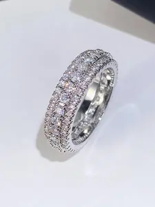 Three Row Zircon Ring, Fashion Rhinestone Decorated Ring for Women & Girls, Elegant Rhinestone Ring, Elegant Glittering Ring, Trendy All-match & Exquisite Jewelry for Birthday Gift, Artificial Zircon Ring, Cubic Zirconia Ring