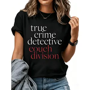 100% Cotton "True Crime Detective" Bright Red Font "Couch Division" T-Shirt