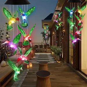 Solar Wind Chime Light, 6LED Green Hummingbird Wind Chime, Outdoor Garden Lawn Light, Landscape Light, Solar Hummingbird Wind Chime Light, Suitable for Outdoor Garden, Pathway, Party Decoration and Holiday Gift