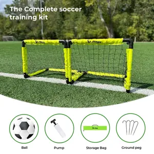 Starboyy Kids Mini Soccer Goal Set with Yellow Frame, Includes Ball, Pump, Storage Bag & Ground Peg for Training