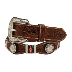 Nocona® Men's Floral Embossed Scalloped Brown Belt N210003708