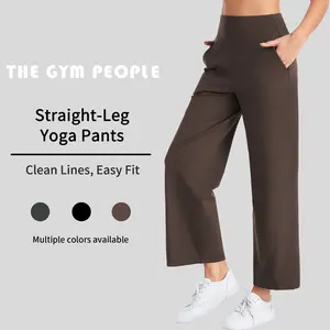 THE GYM PEOPLE Women's Wide Leg Yoga Pants Loose High Waist Workout Lounge Cropped Pants with Pockets