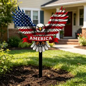 Wooden Eagle Garden Stake, Patriotic American Flag Courtyard Decoration, Designed for 250th Independence Day, Outdoor Decorative Item, Garden Sculptures