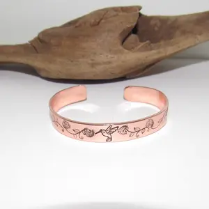 Personalized stamped copper humming bird bracelet gifts for her, Personalized inside optional