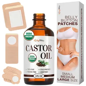 32PC Castor Oil Belly Button Patch Set - USDA Organic 100% Pure Natural Cold Pressed - Cotton Pack Wrap Daily