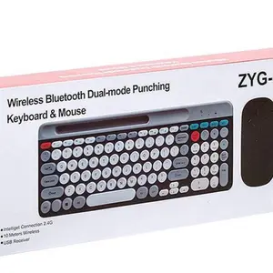 ZYG-806 Mini Wireless Punk Keyboard Mouse Set 2.4G+BT Dual Mode Keyboard and Mouse Combo for Tablet Phone Computer Office Home White Bluetooth