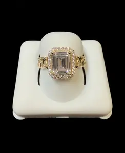 Cuban Link Engagement Ring 1 Single with Multi Stone Ring Gold 10k Yellow Gold 10k Cubic Zirconia Stone 2.2 Gram, Engagement Rings, Gold Rings