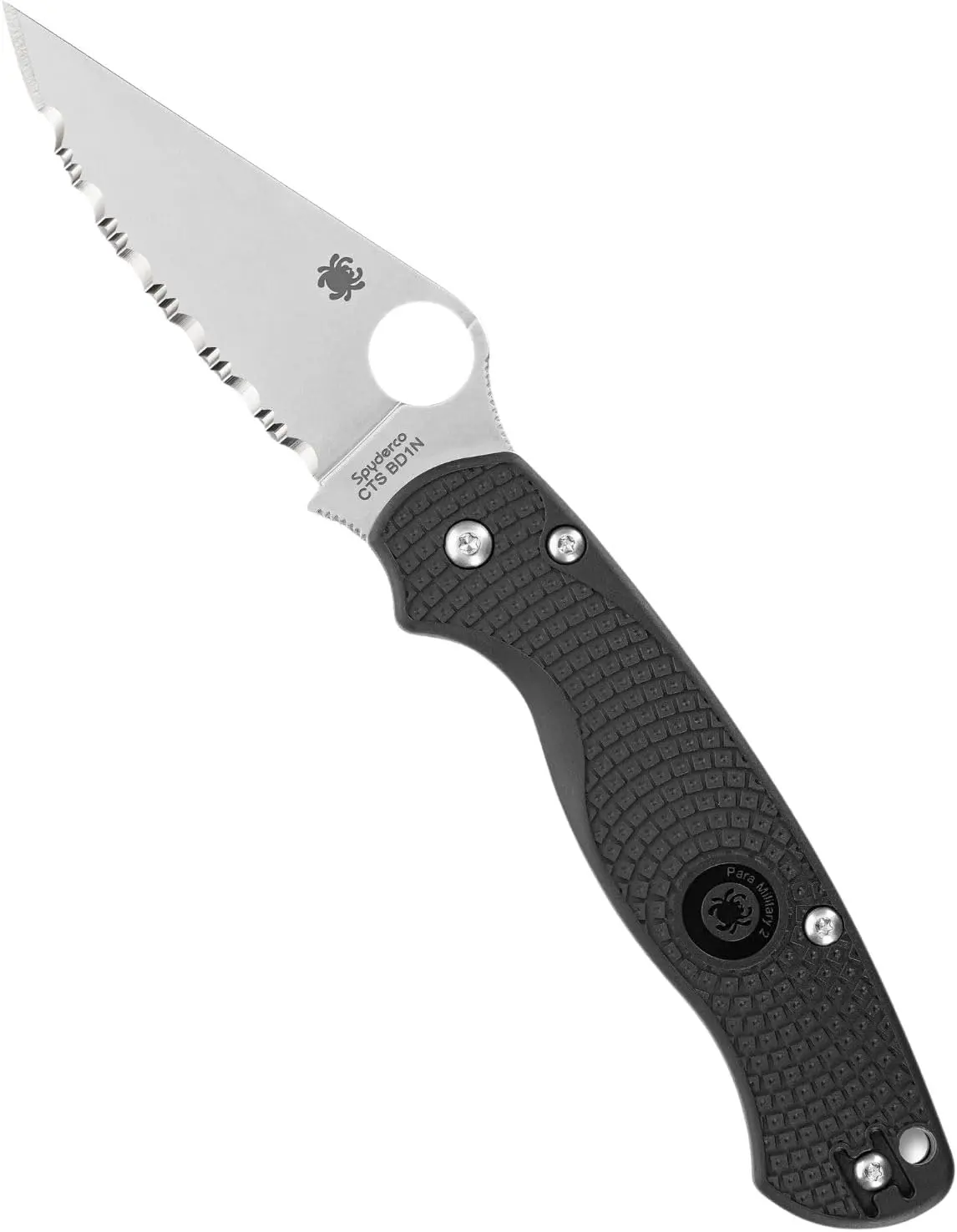 Spyderco Para Military 2 Lightweight Ambidextrous EDC Pocket Knife for All Ages, 3.4 Inches Serrated CTS BD1N Steel Full-Flat Grind Blade, Bi-Directional Texture Fiberglass Reinforced Nylon Pink Scales, Compression Lock, Reversible Deep-Pocket Wire Clip,,