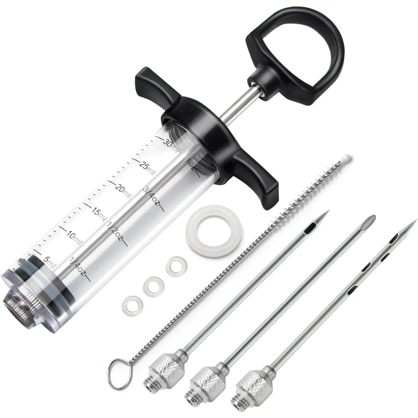 Plastic Meat Injector Kit for  with 3 Flavor   , Ideal for Injecting Marinade into Turkey, Meat, Brisket; 1-OZ; Including Paper User Manual, Recipe E-Book (PDF)