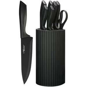 Knife Set, 8-Piece Kitchen Knife Set for Chef, Sharp Knife Set with Universal Knife Block, Anti-Rust Kitchen Knife Block Set, Ergonomical Design (Black)