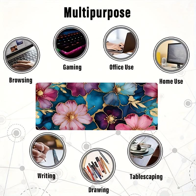 Free ExpressFree ExpressExtra-Large Boho Floral Desk Mat| 35.4x15.7" Aesthetic Mouse Pad with Non-Slip Rubber Base & Stitched Edges| Vibrant HD Printed Flowers Design| Ideal for Home Office & Gaming| Perfect Gift for Women