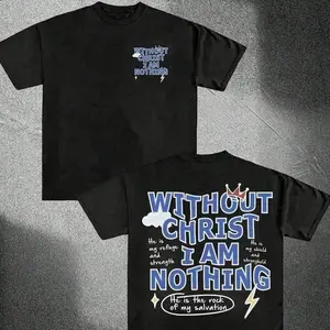 Men's without Christ I Am Nothing Letter Print Round Neck Tee christian Faith Letter Print Casual Streetwear Short, street fashion style, daily wear for all seasons men's clothing