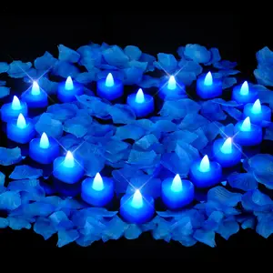 6000 Pieces Blue Artificial Rose Petals with 72 Blue Heart LED Tea Lights, Rose Petals and Candles Set for Proposal, Anniversary, Romantic Night, Wedding Decor