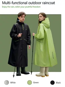 High Visibility Reflective Full Body Waterproof Rain Poncho Thickened Extended Length for Outdoor Hiking Camping in White Green Black for student