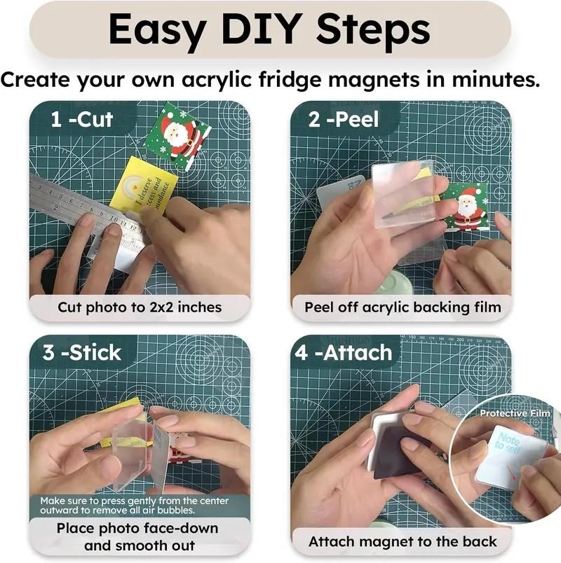 10 Pack 2"x2" Clear Acrylic DIY Fridge Magnets Set with Adhesive Backing – Square Magnetic Photo Frames for Crafts, Kitchen, Classroom, Party & Office Decoration SummerVibes