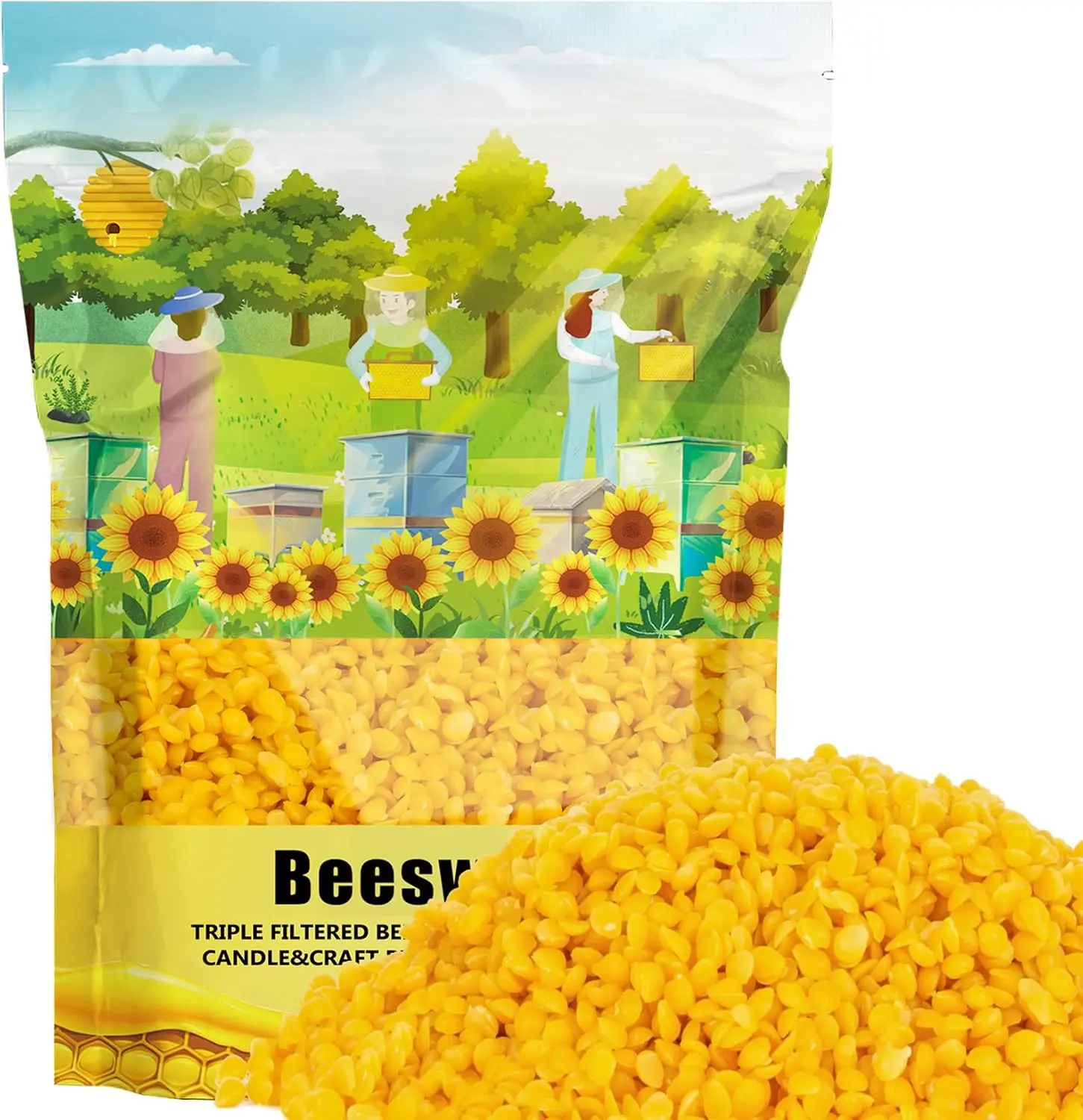 Yellow Beeswax Pellets - 430g (0.95lb) Triple-Filtered Natural Cosmetic Grade Wax for DIY Candle Making, Skin Care, Handmade Projects