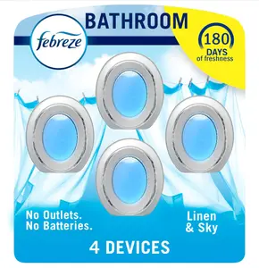 Febreze Bathroom Air Freshener, Odor-Fighting, Plug In Alternative, Air Fresheners for Home and Bathroom and Kitchen, Closet Air Fresheners, Linen & Sky Scent, 4 Count
