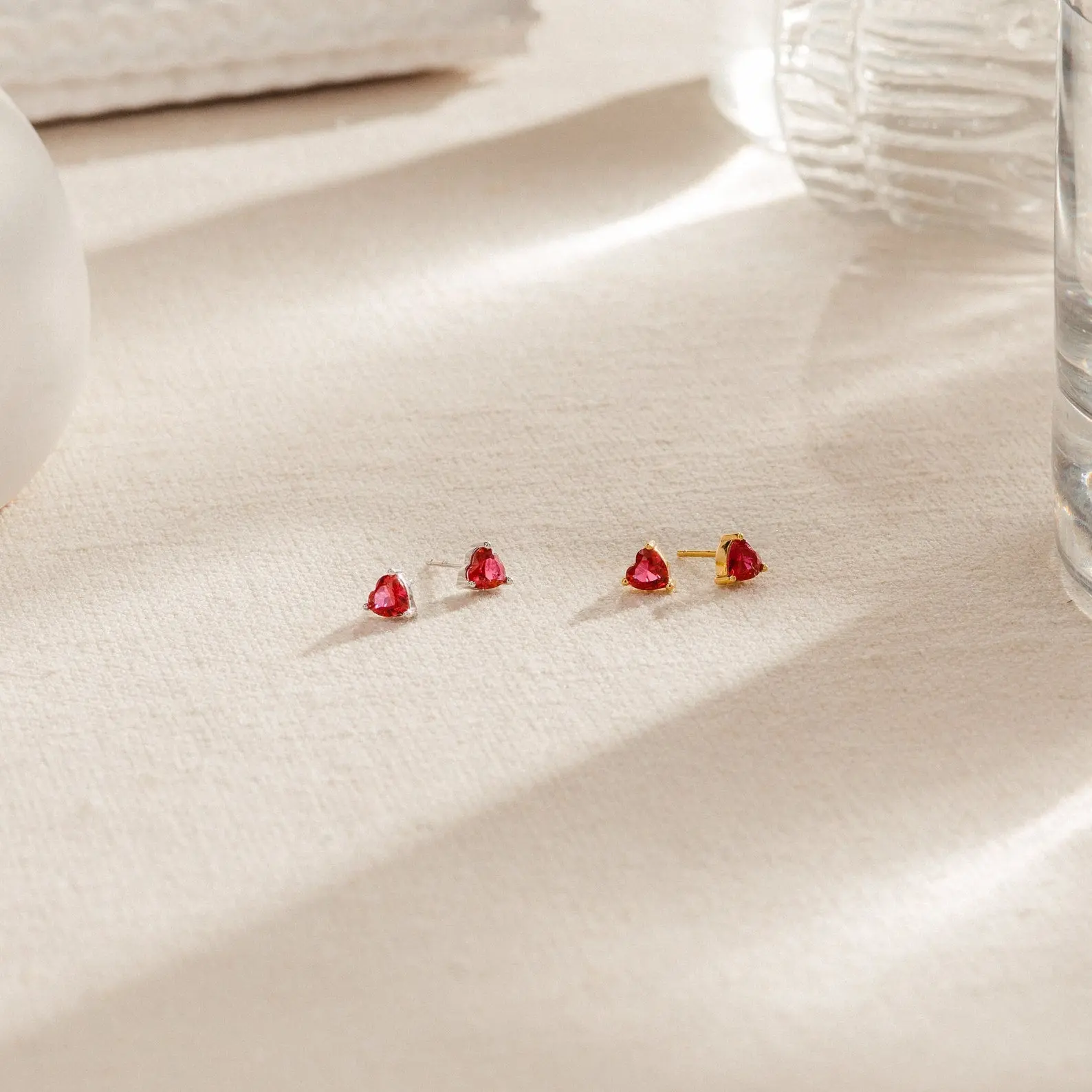 Ruby Heart Studs by Caitlyn Minimalist - Dainty Everyday Red Crystal Earrings - Cute Gemstone Jewelry - Girlfriend Gift