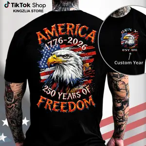 [KingZlia] Custom Year Gen X T-shirt, America 1776-2026 250 Years Of Freedom, 100% Cotton Top Unisex Comfort Womenswear Menswear